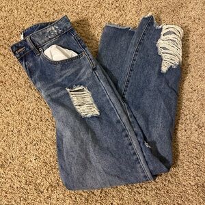 Women’s high rise jeans with holes- size 8/9